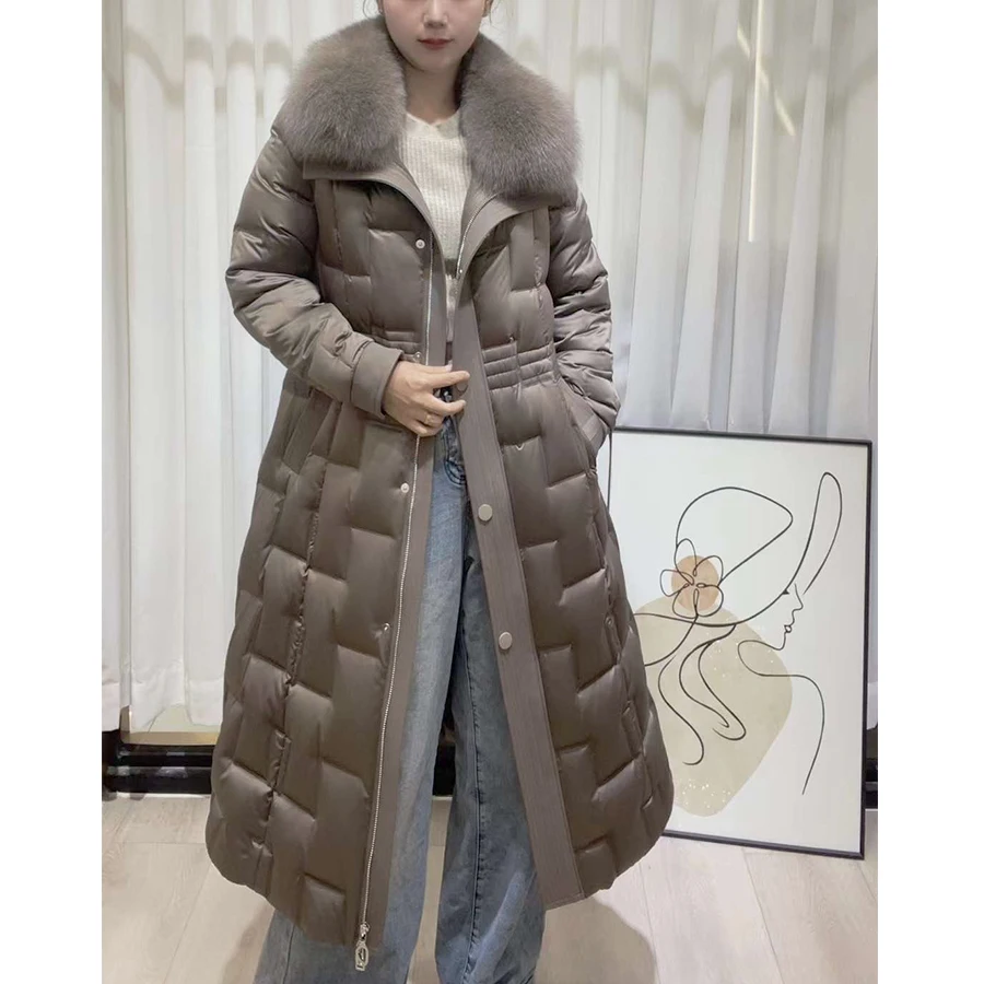 Long Down Coats Real Fur Puffer Jackets Natural Fox Fur Collar Women\'s Winter Down Jacket Luxury Warm Goose Down Coat