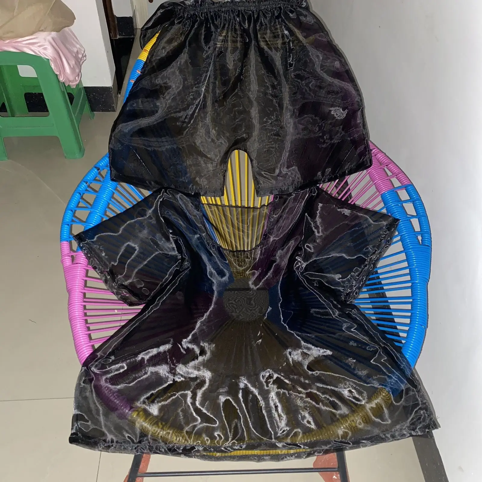 XXXXL See Through Men Sleeping Robe Sexy Silky Soft Sheer Top Short Sleeves Shorts Women Round Neck Loose Private Party Costume