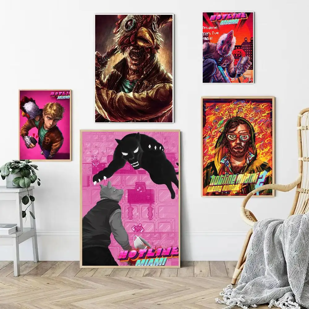 Game Hotline Miami Vintage Anime Poster Wall Art For Study Living Room Decor Unique Home Decoration Pictur