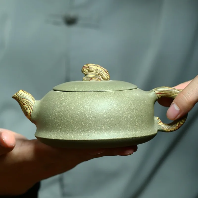 Yixing Handmade Purple Clay Teapot Famous and Authentic Pillar Base Teapot Bean Green Sand Twisted Mud Teapot Single Pot Tea Set