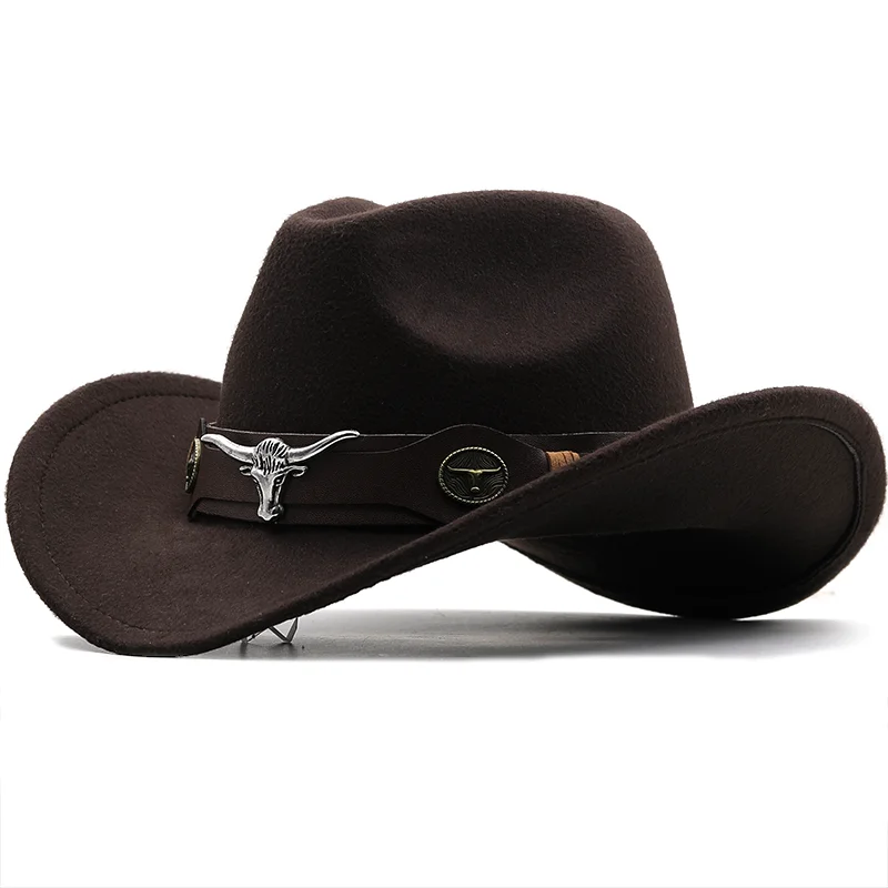 Sombrero de Jazz para Hombre, gorra de lana roja Simple, Chapeu, Sombrero de Cowboy del Oeste, caballero, papá, talla 56-58cm