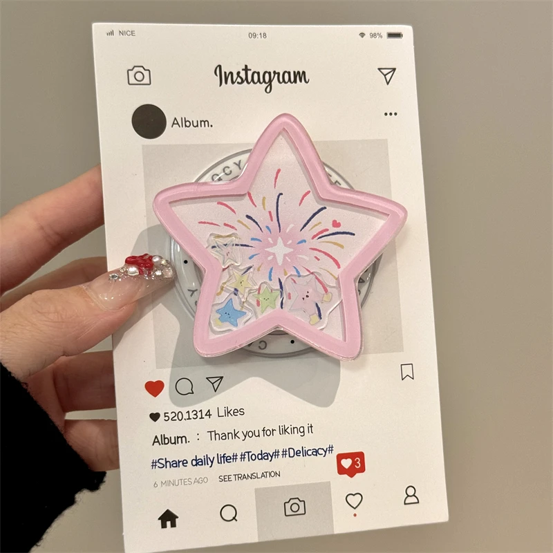 

Korean Cute Quicksand Shake Star Magnetic Holder Phone Grip Tok GripTok Stand Support For iPhone 16 Pro For Magsafe Accessories