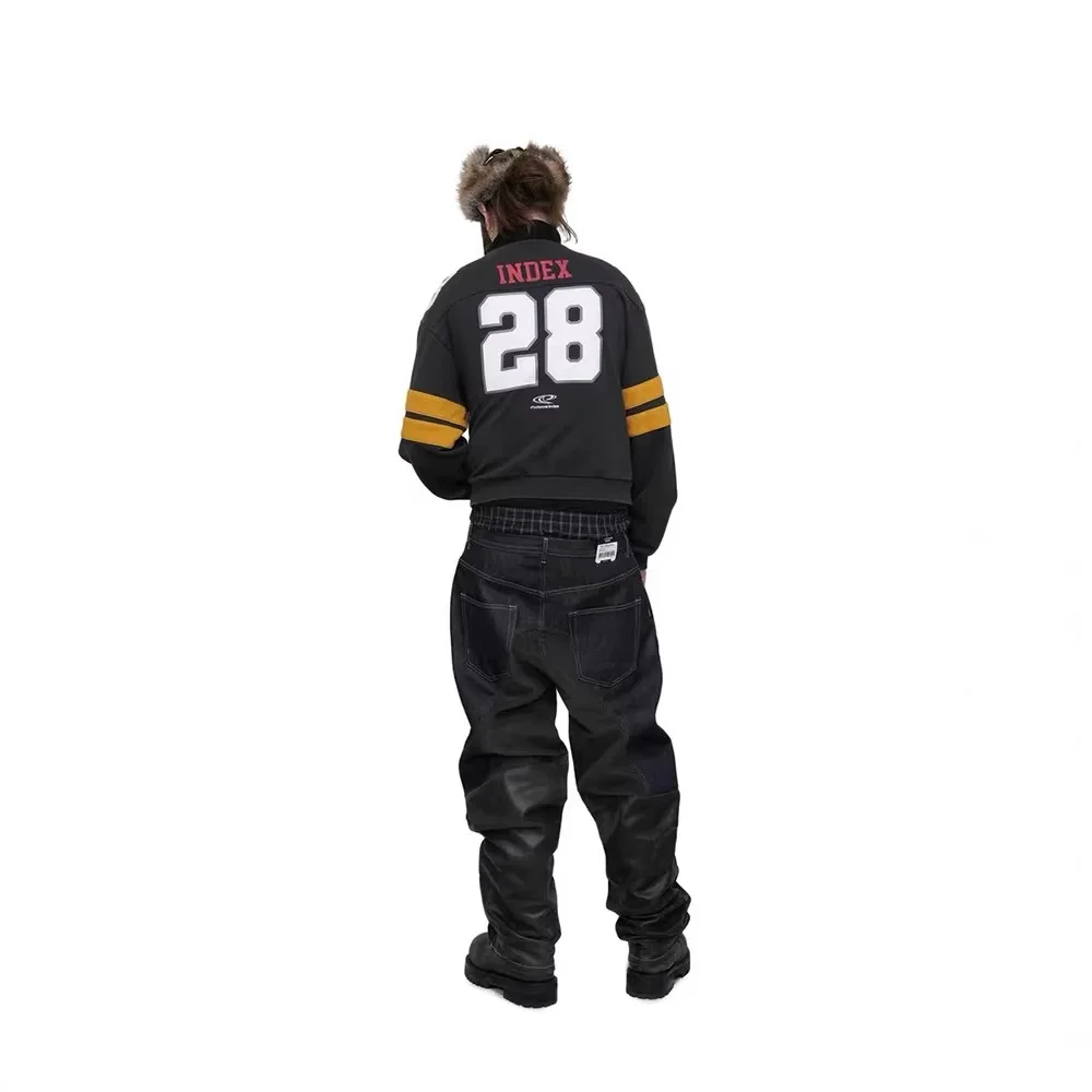 Grailz Protocol index act - Spliced leather button baggy jeans - Project G/R