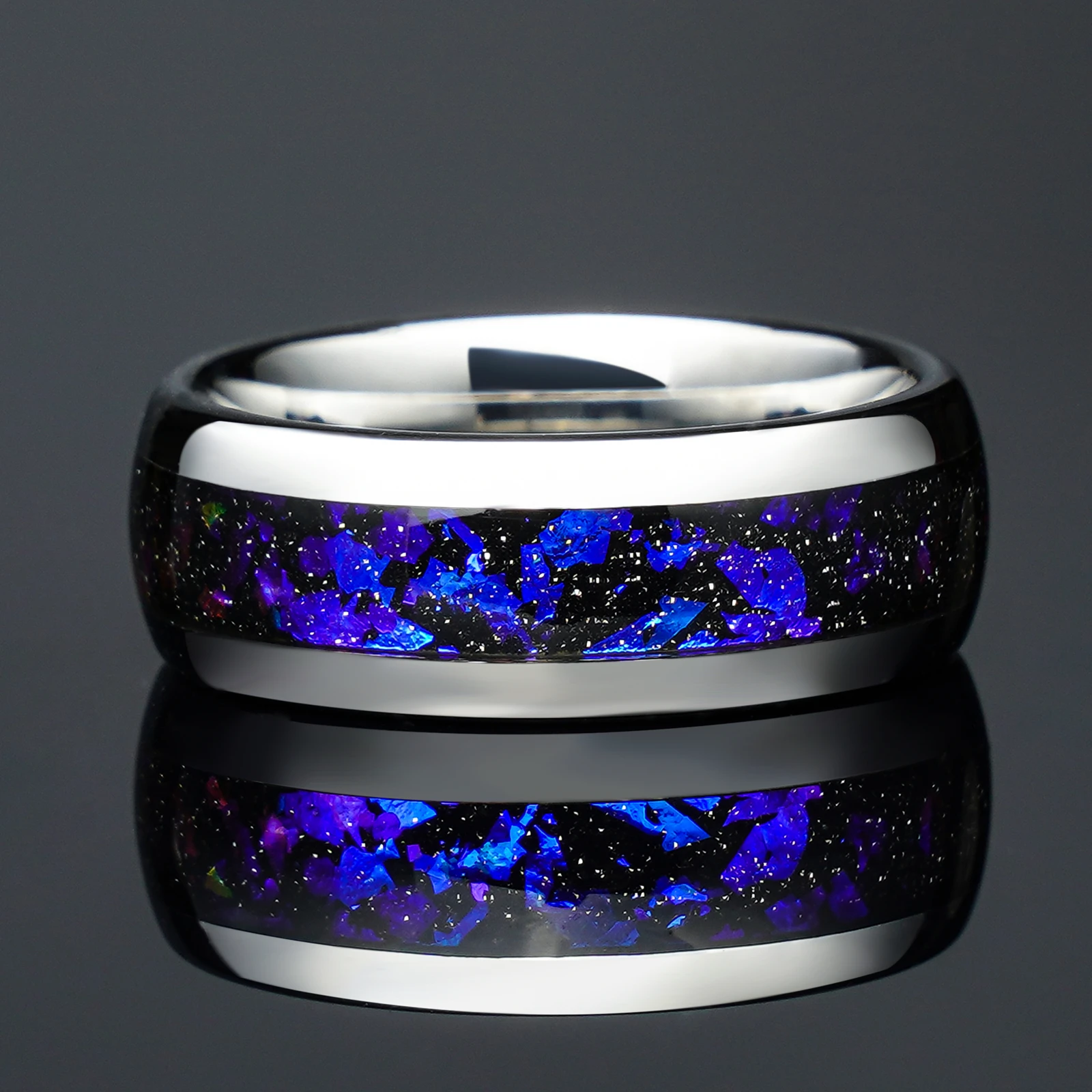 4/8mm Colorful Nebula Outer Space Silver Tungsten Wedding Engagement Ring, Anniversary Birthday Gift For Him And Her