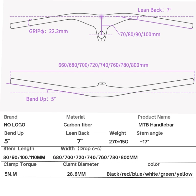 SYNCROS Bicycle Handlebar Chrome Integrated Carbon Handlebar for MTB  Bike Accessories -17 degree 660-800mm 70/80/90/100/110mm