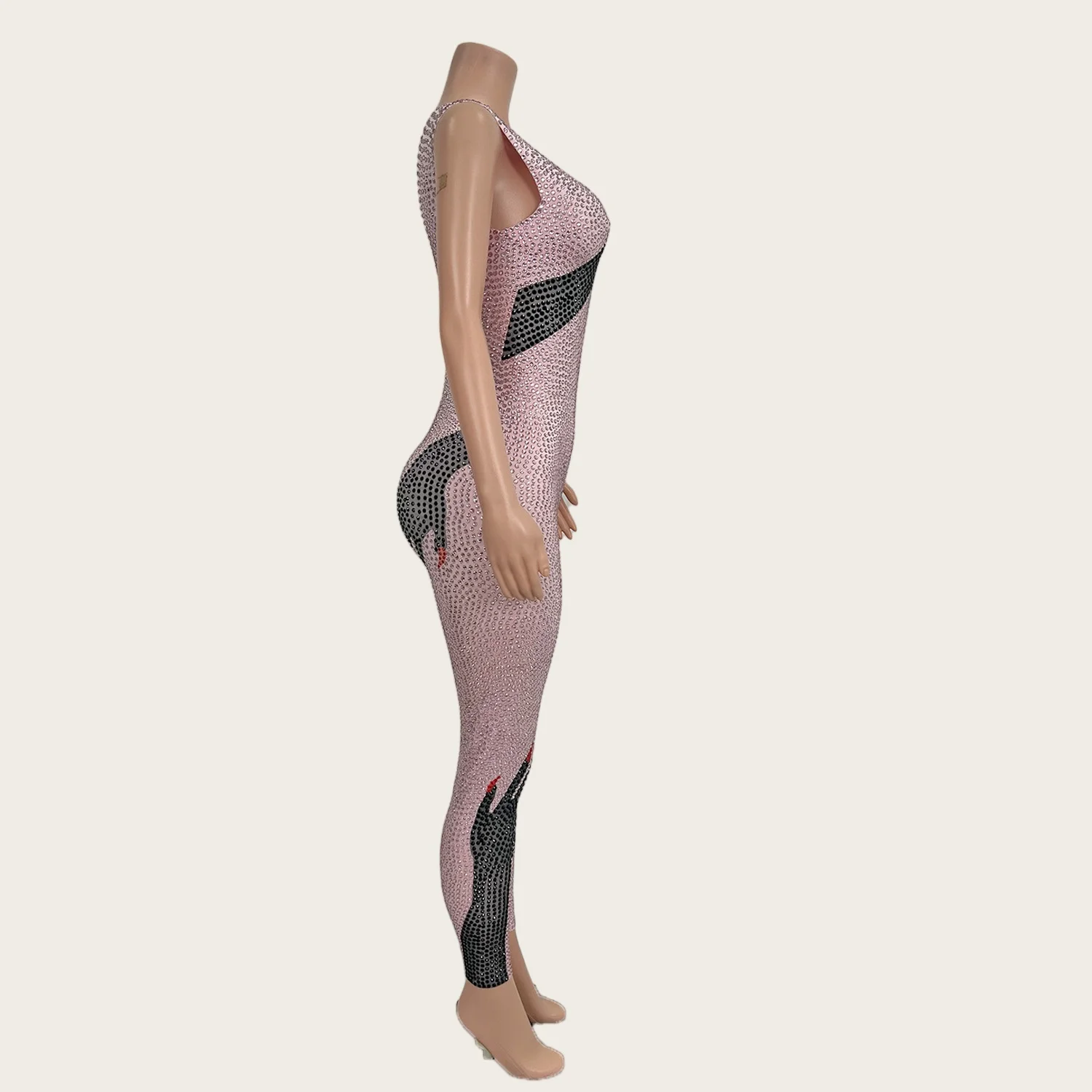 Heishou feminino comemorar festa palco mostrar sexy clássico outfit high-end brilhante strass apertado macacão com luvas terno