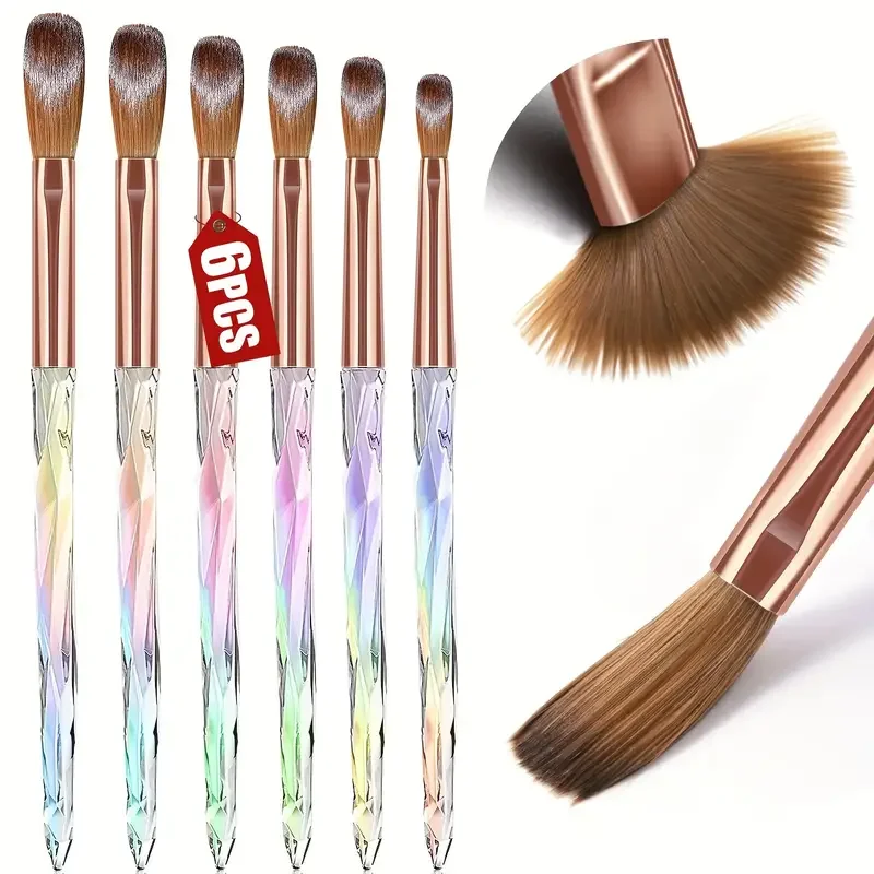

6PCS Acrylic ail Brush Acrylic with Red Round Wooden Handle Hair for Crystal UV Gel Painting Powder & Acrylic Nail Kit DIY Salon