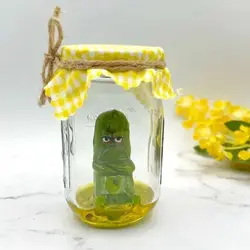 Grumpy Pickle in a Jar Sculpture Resin Miniature Screaming Pickle in a Jar Handmade Cute Emotional Support Gift Home Decoration