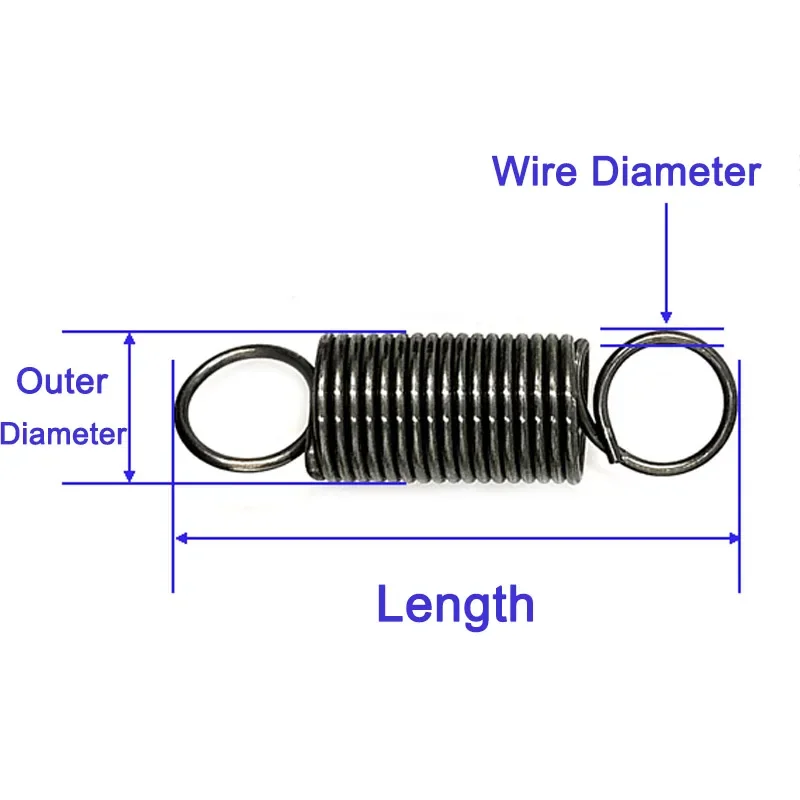 Tension Extension Spring 300mm Long Double Coil Springs Wire Dia 0.3/0.4/0.5/0.6/0.7/0.8/0.9mm Outer Dia 3mm-9mm Steel Material