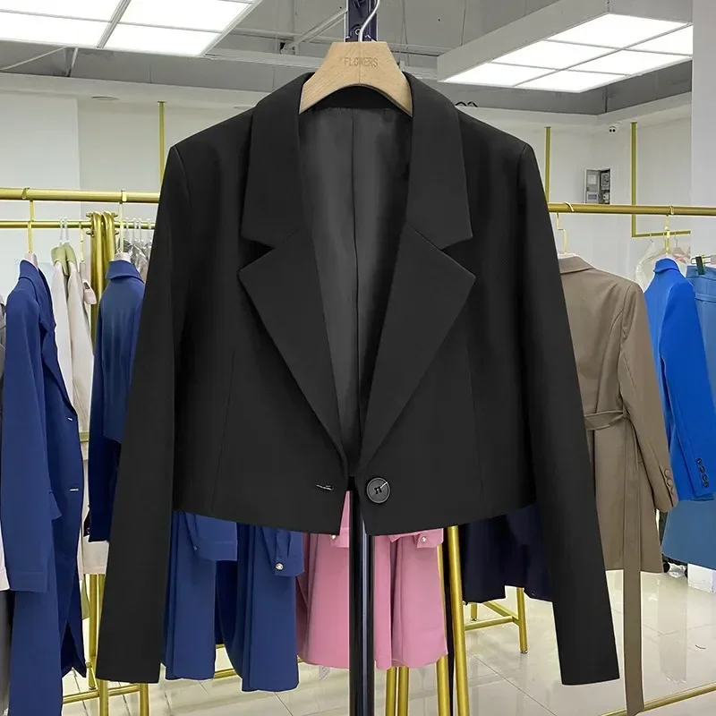 Schwarze Frauen Anzug 1 Stück Blazer weibliche Frühling Büro Dame Business Arbeits jacke Mode Mädchen formelle lässige elegante kurze Mantel