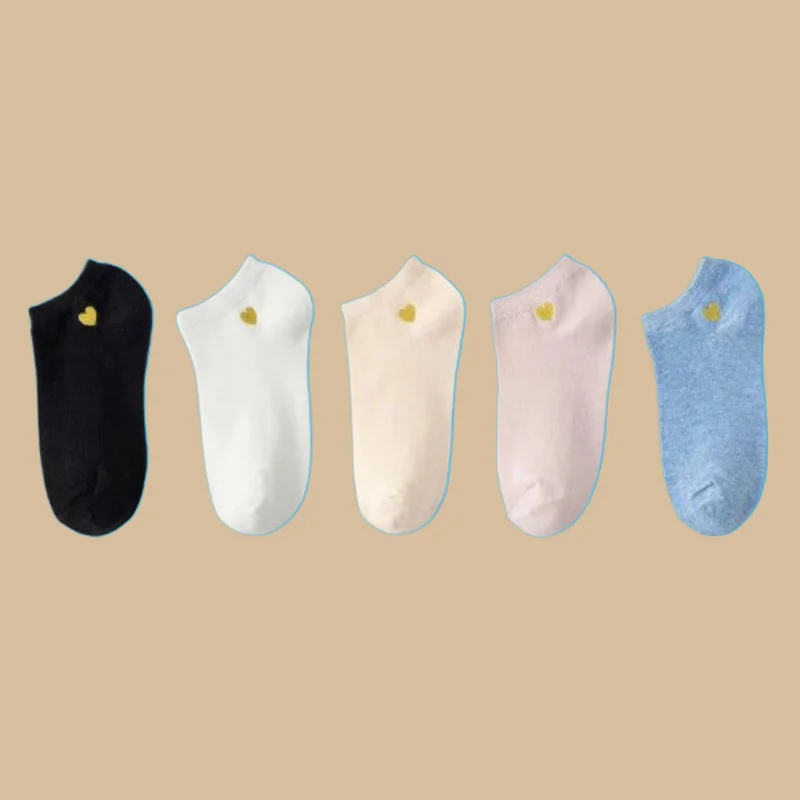 5/10 Pairs Women's Short Socks Breathable Heart Pattern Women Boat Socks Comfortable Thin Sweat-absorbent Women's Outdoor Socks