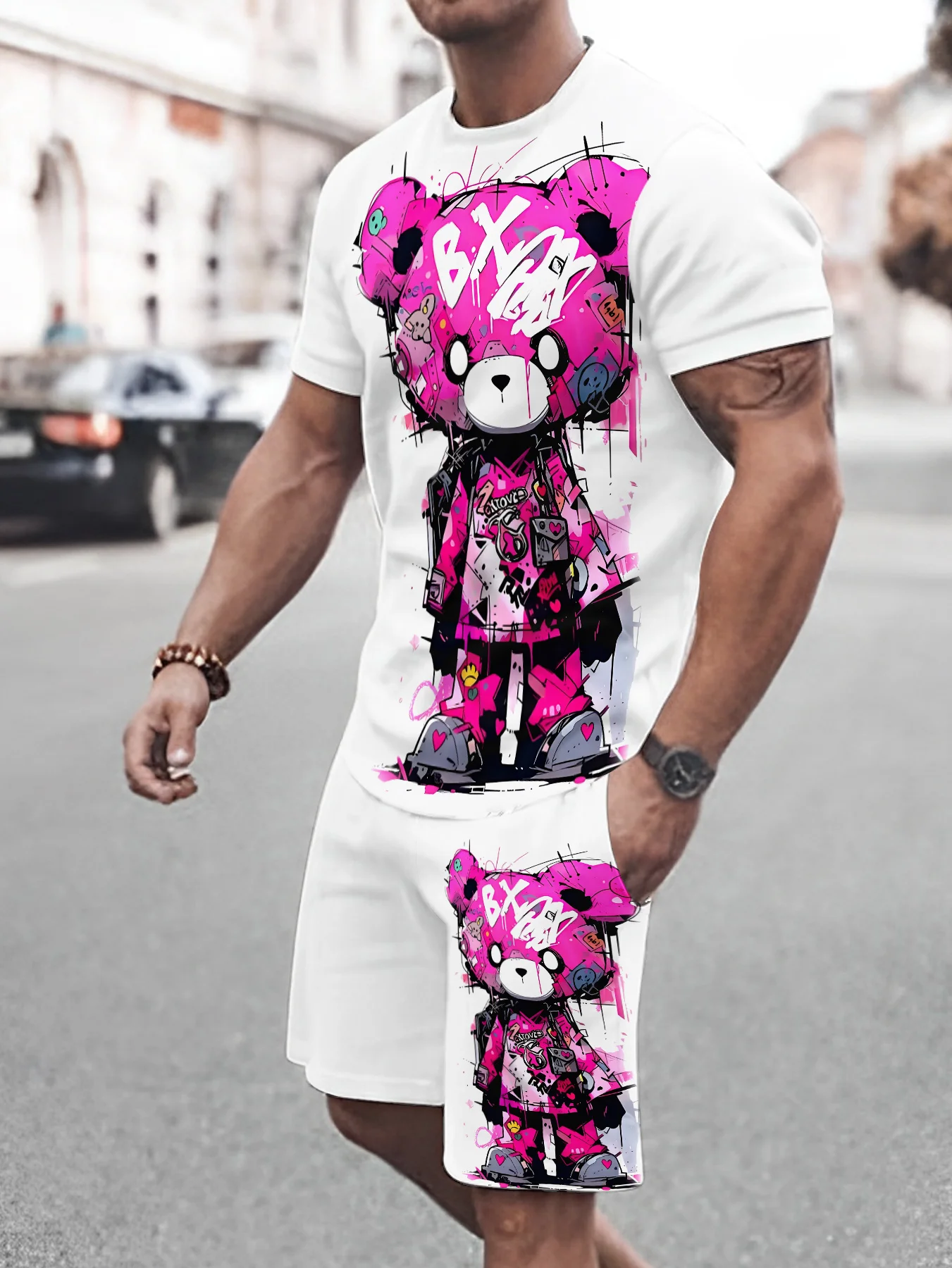 New 3D Dragon Print Men's Sportswear Summer Men's Plus Size Collection Outdoor Two-Piece Set Short-Sleeve Streetwear Casual Suit