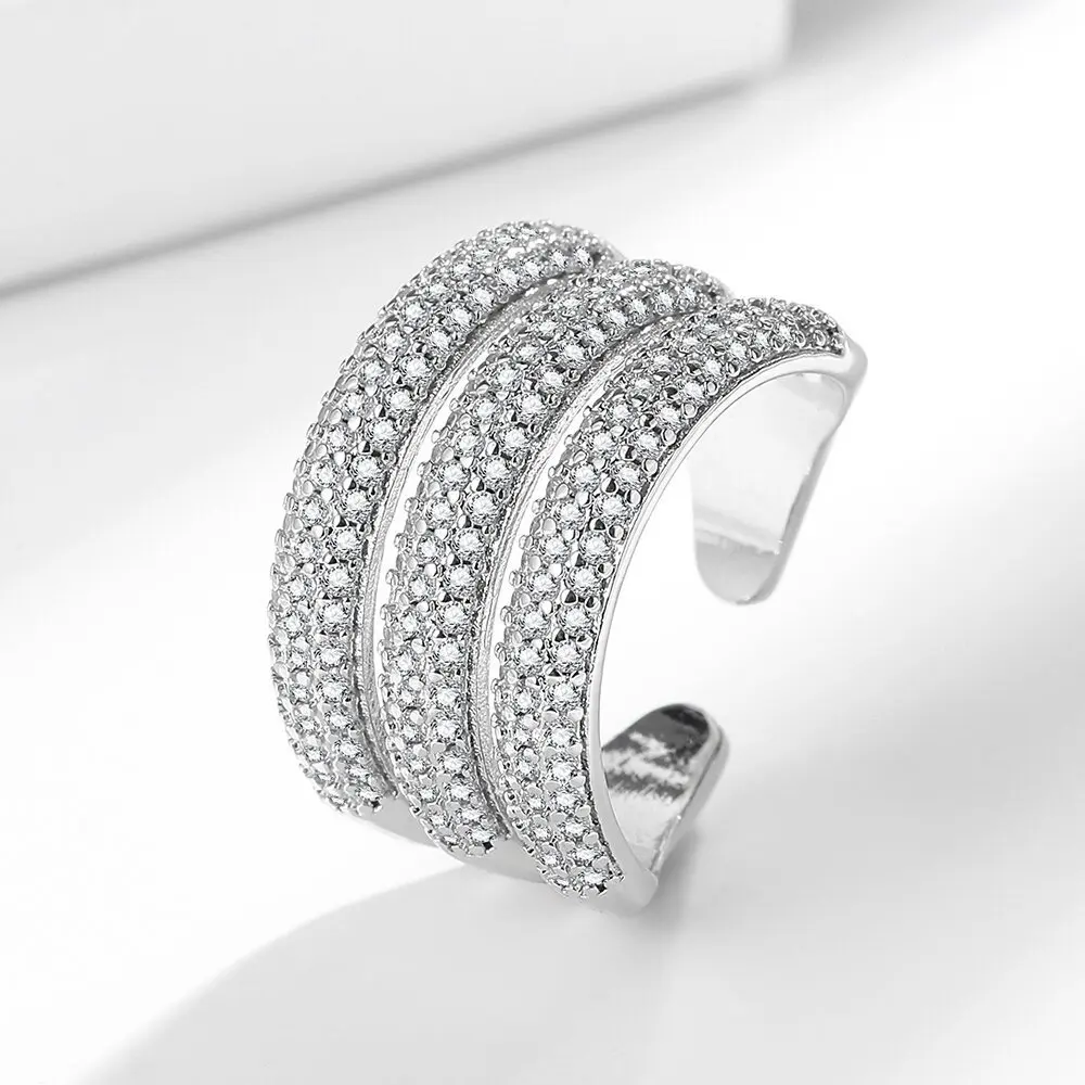 

Кольцо из стерлингового серебра 925 пробы, многослойное кольцо с бриллиантом, женское модное простое ювелирное изделие на день рождения, свадьбу, годовщину, подарок