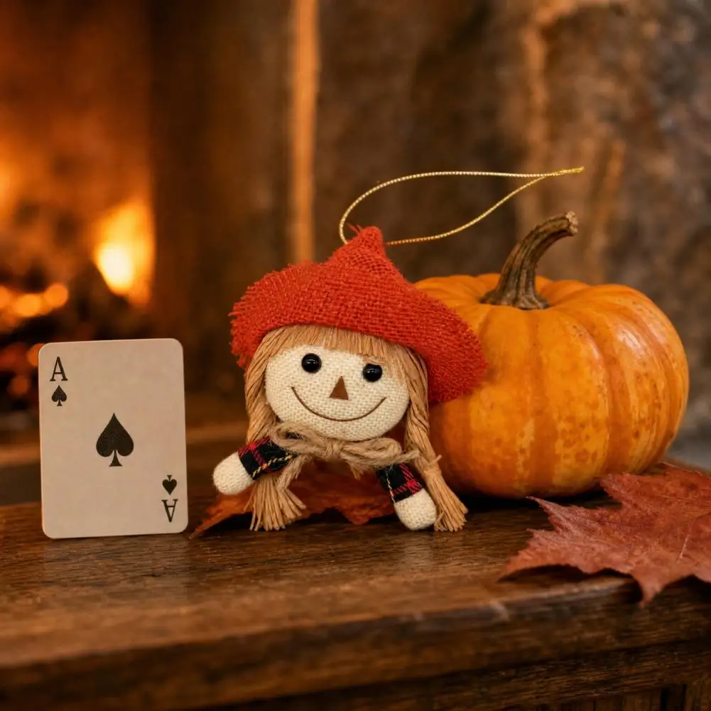 Fabric Scarecrow Ornament Woven Scarecrow Decoration Thanksgiving Scarecrow Hanging Ornament Cute Fall Harvest Doll for Tree