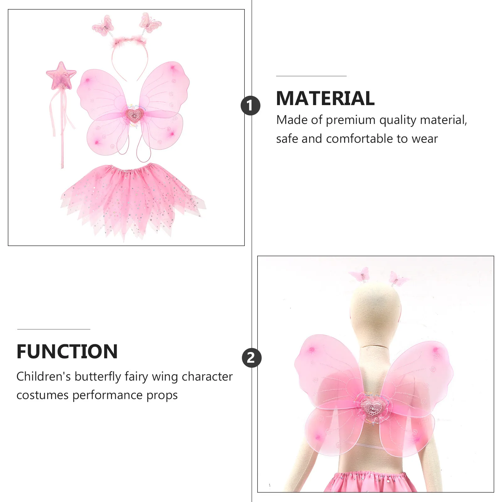 1Set Butterfly Wings Headband Set Fairy Gauze Skirt Costume for Performance Dancing Carnival Masquerade Party Cosplay