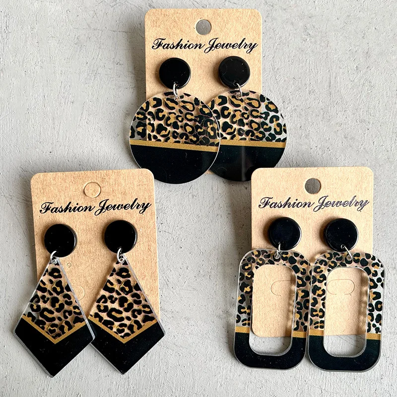 Hot Fashion Jewelry Acrylic Round Geometric Stitching Earrings Leopard Print Color Matching Exaggerated Personality Earrings