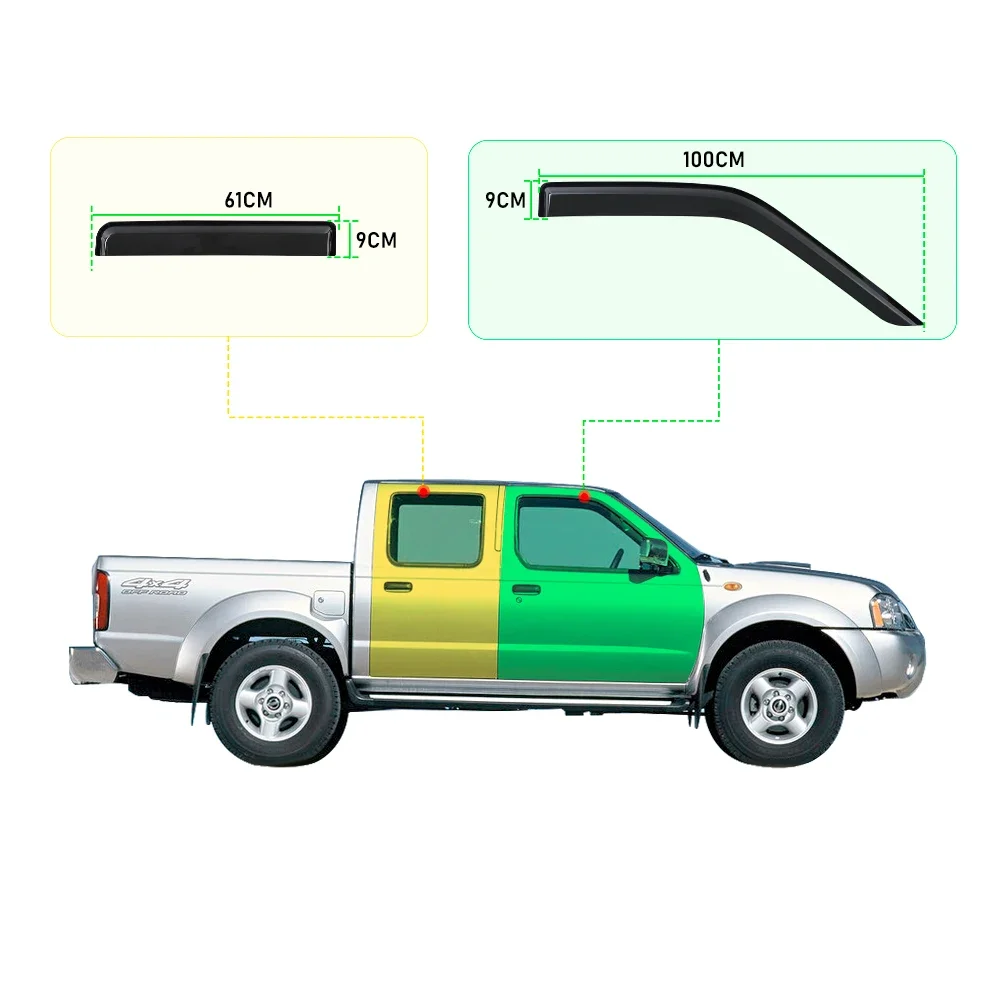 4PC Black Smoke Weather Shield Wind Deflector Window Visor Sun Rain Guard for Nissan Navara D22 1997-2004 Double Cab Accessories