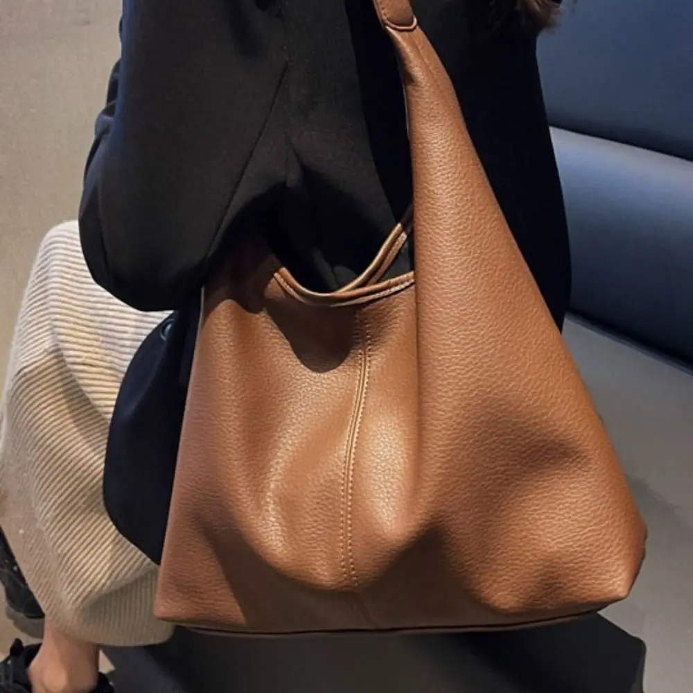 

Korean Style Lichee Pattern Tote Bag Tote Bag Solid Color Large Capacity Handbag PU Leather Large Capacity Underarm Packs Girls