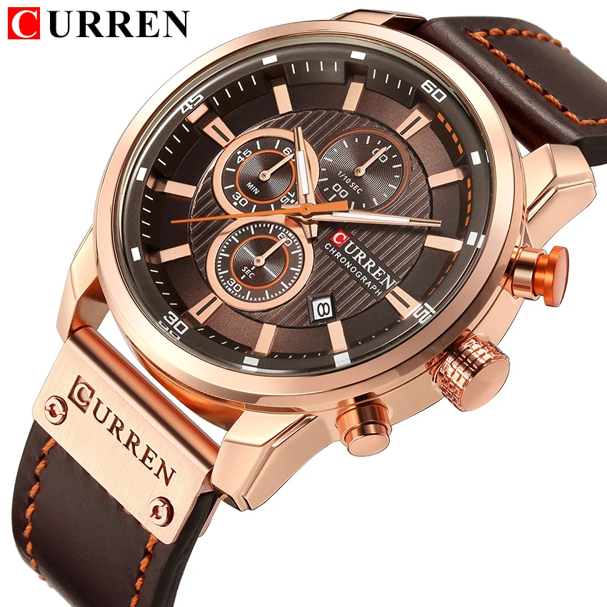 CURREN 8291 Herren-Quarz-Chronographenuhr, lässige Leder-Militär-Sport-Mode-Gentleman-Armbanduhr – Detail 11
