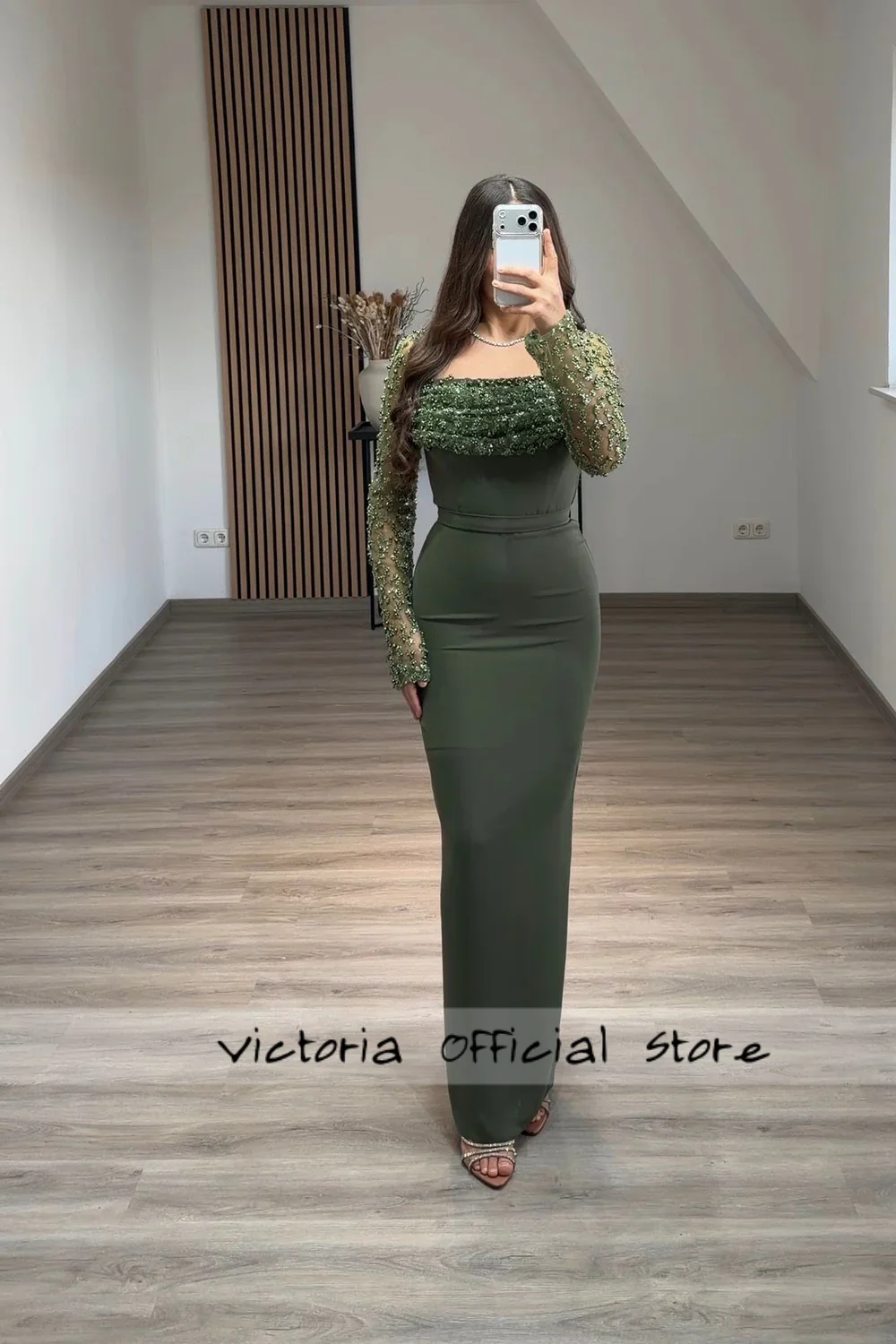 Lichtgroene avondjurk met lange mouwen en kralen zeemeermin Sweety Dubai elegante feestjurk Arabische Mexicaanse receptiejurk op maat