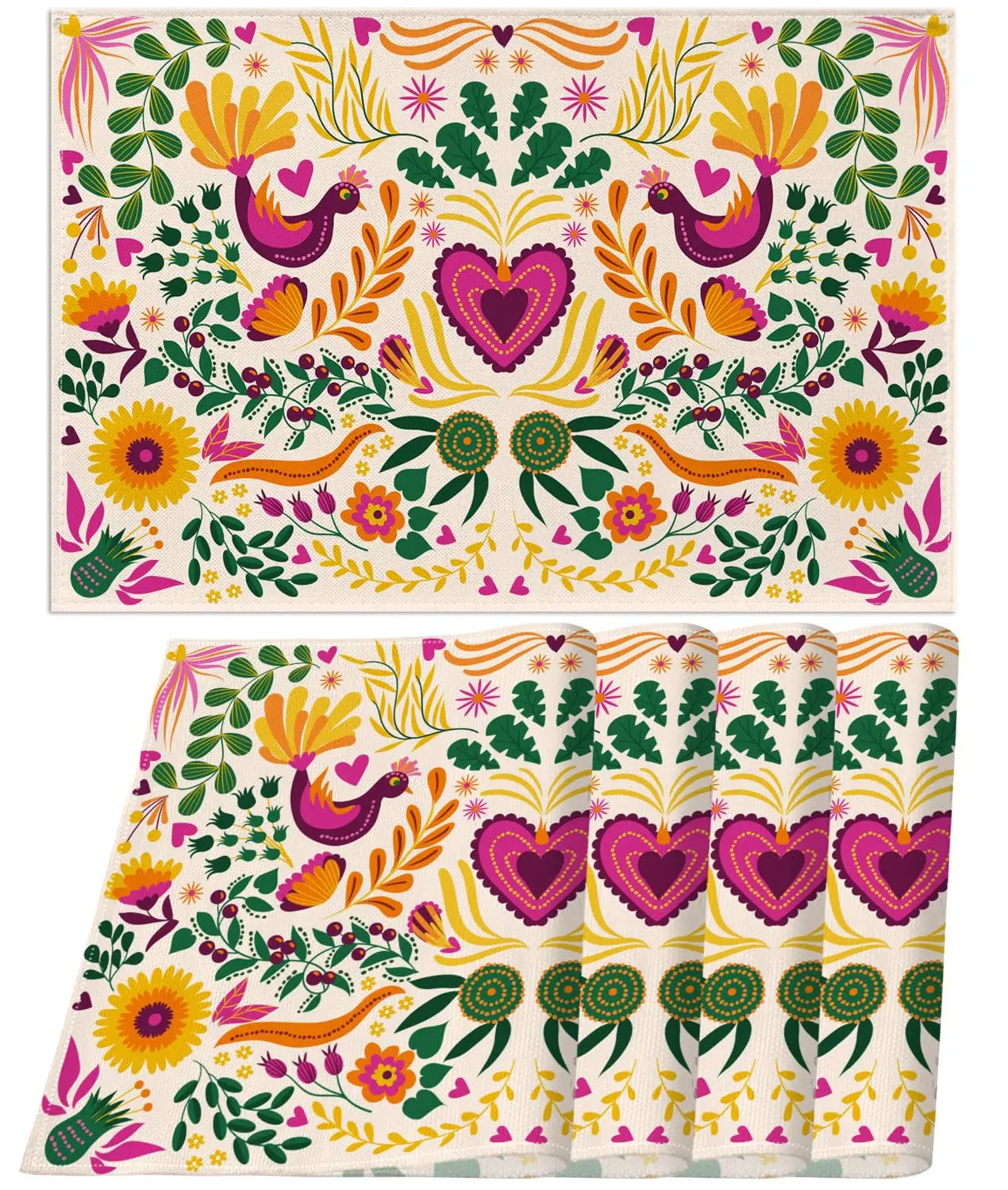 

Sunwer Mexican Fiesta Placemats Mexico Floral Cinco De Mayo Party Decor Dia De Los Muertos Decor for Kitchen Dining Table 12X18"