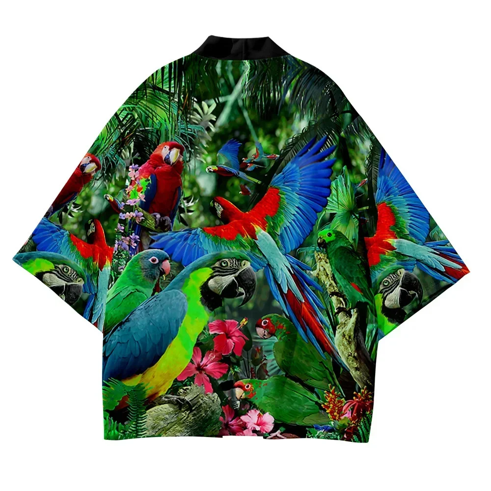 Summer Parrot Print Kimono Cosplay camicia hawaiana Unisex Beach Tops Fashion Yukata accappatoio Kimono sciolto Trendy Haori Outwear