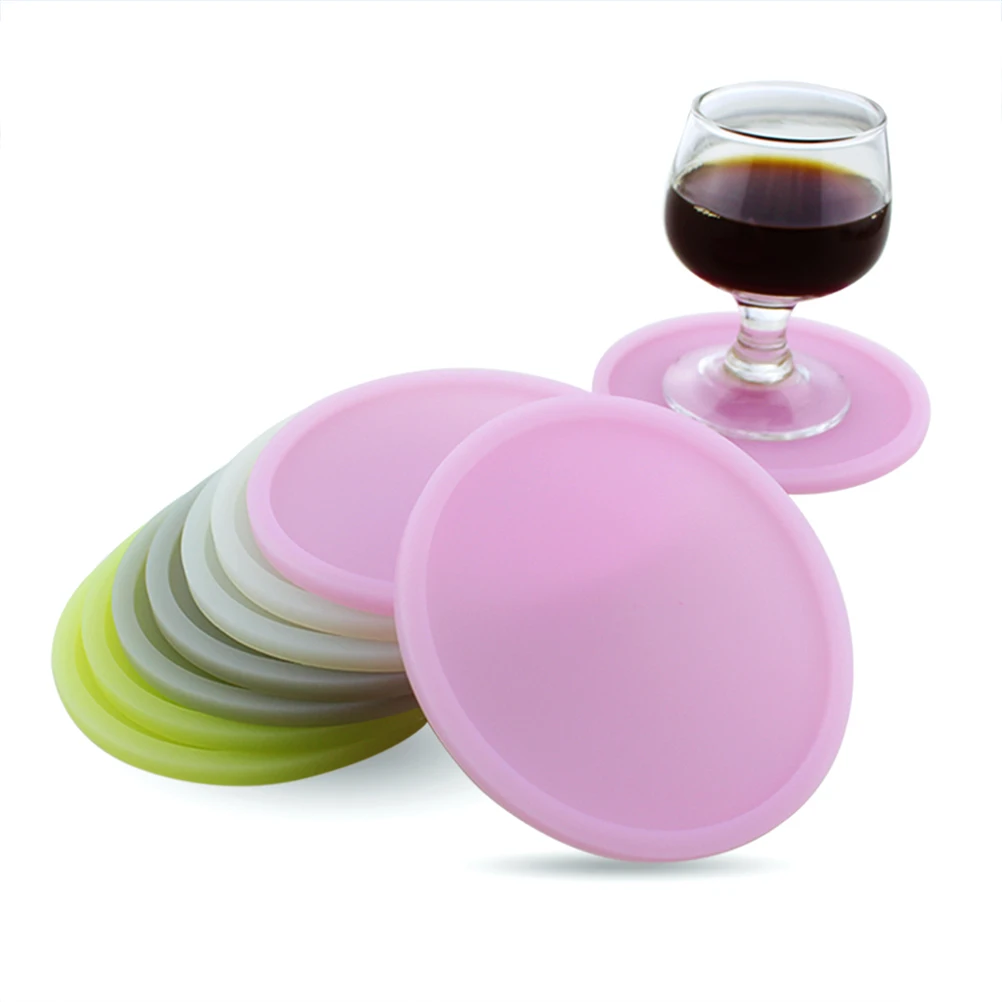 

5 Pcs Luminous Coasters Silicone Waterproof Cup Mat 10cm Round Pad Anti-slip Glowing