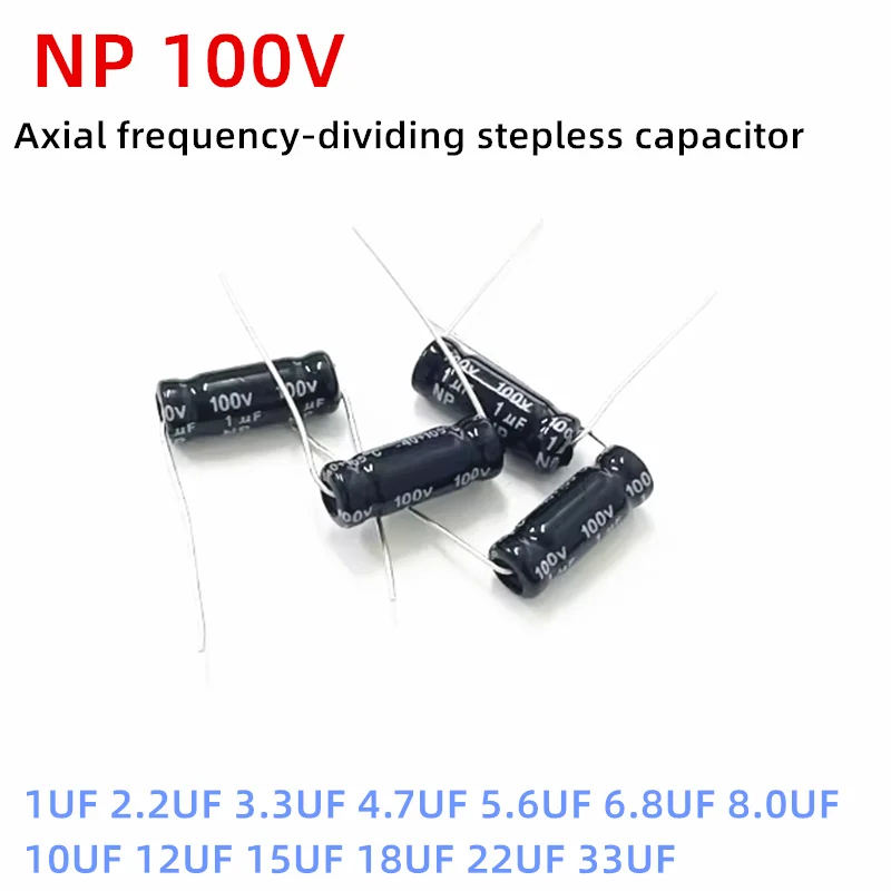

10PCS MP 100V Tweeter stepless axial crossover capacitor 1UF 2.2UF 3.3UF 4.7UF 5.6UF 6.8UF 8.0UF 10UF 12UF 15UF 18UF 22UF 33UF