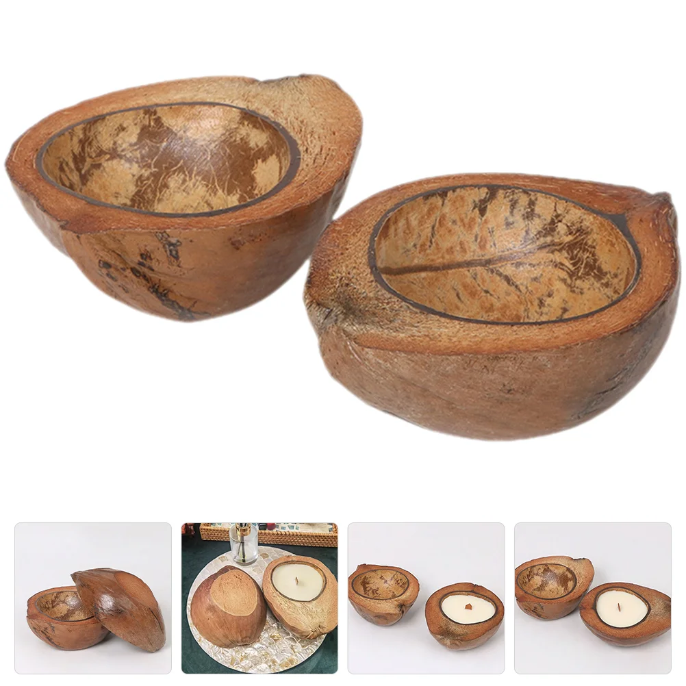 

2 Pcs Bohemian Decor Coir Cups Shell Manual Holder Table Coconut Jars for Making Candles