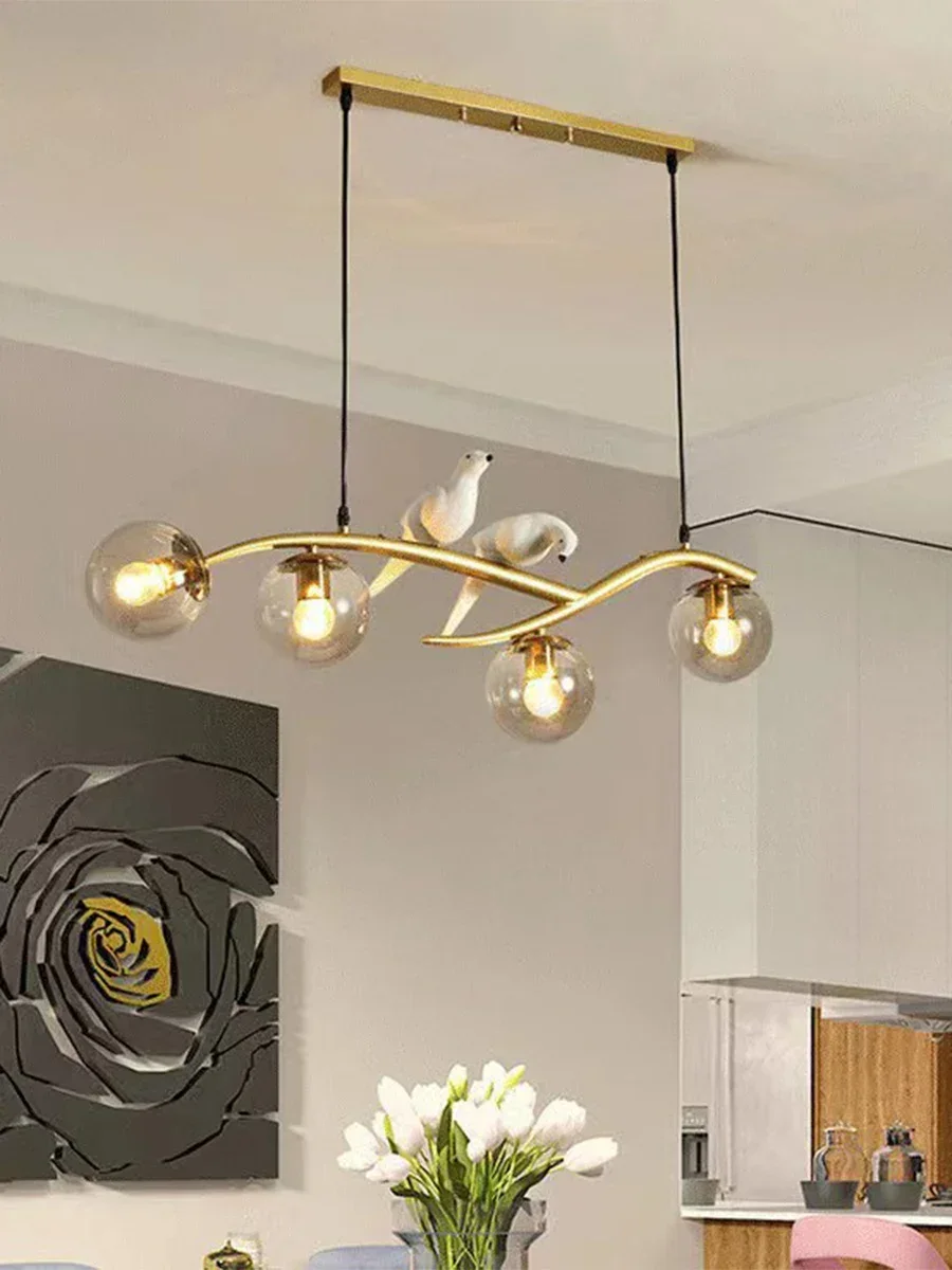 

Modern Black Gold Iron Bird Chandelier with Long Strip Glass Ball - Stylish Home Decor Light for Dining Room And Living Room