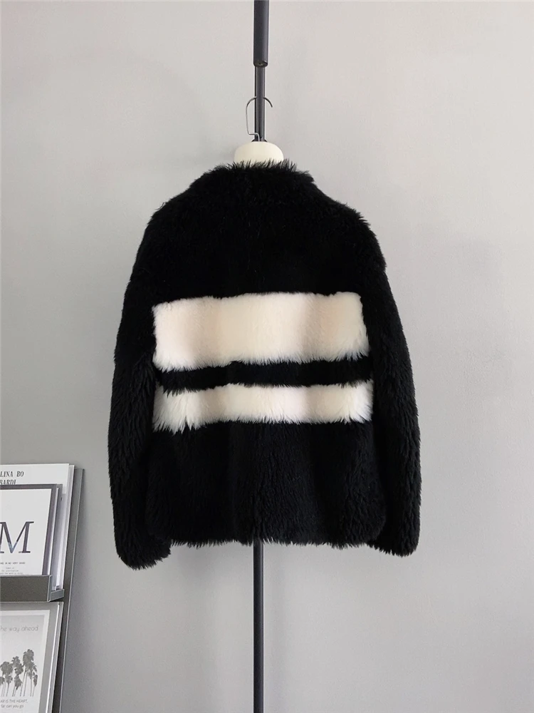 Basha wool black and white splicing short style sheep shearing velvet composite fur small temperament pure wool autumn