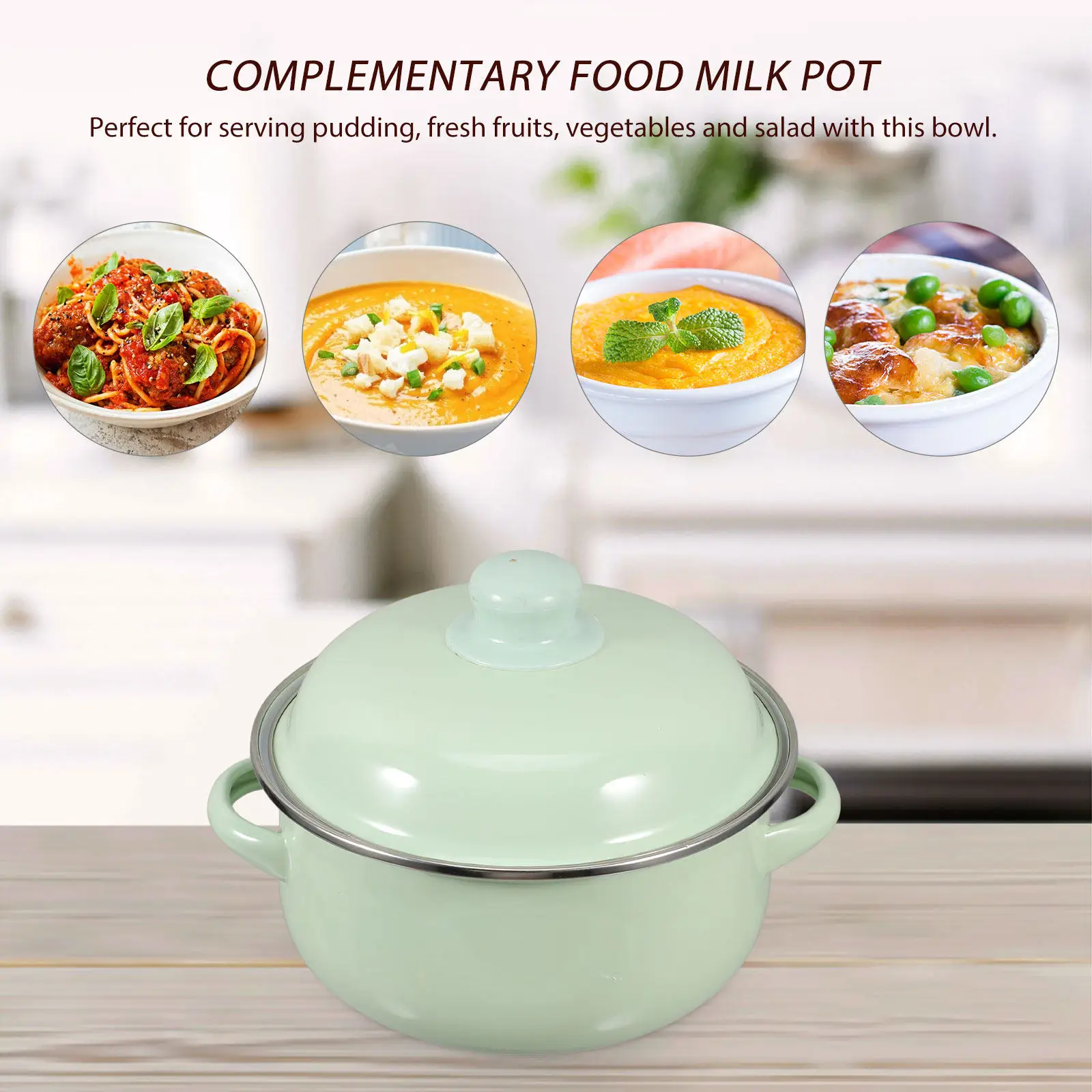 1.7L Enamel Stock Pot with Lid Vintage Style Dual Handle Soup Pot for Stewing Braising Porridge Milk Soup Small Kitchen Use