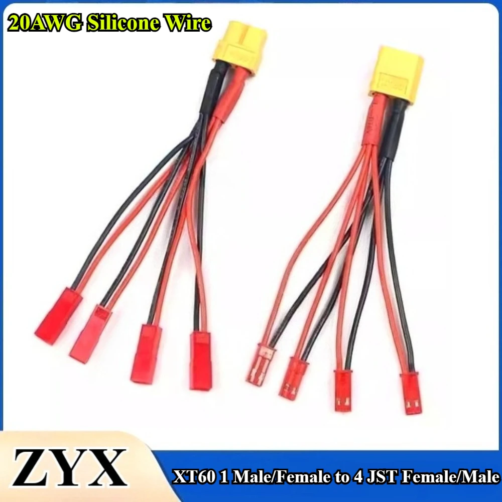 

10cm/15cm/20cm XT60 1 Male/Female to 4 JST Female/Male Cable 20AWG Silicone Wire for RC Battery FPV Drone Airplane Car Parts