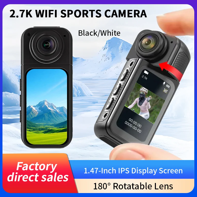 

2.7K WiFi Thumb Motion Camera 1.47 Inch IPS Screen 180° Rotatable Lens,170° wide-angle,Long-lasting battery, continuous charging
