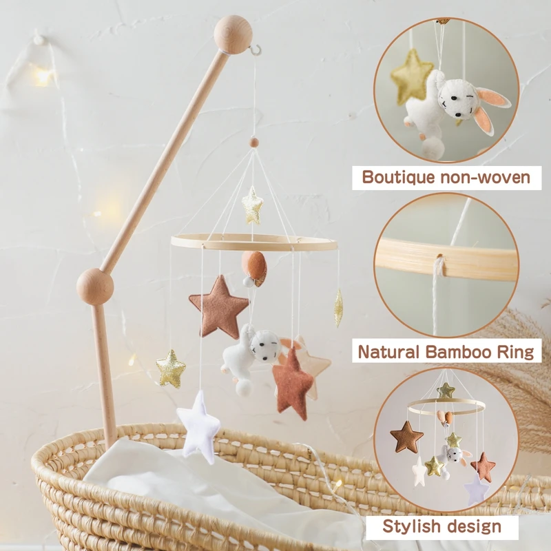 Baby Rattle Toy Bunny Balloon Mobile Wooden Newborn Cartoon Bell Hanging Toys 0-12 Month Bed Bell Holder Bracket Infant Crib Toy