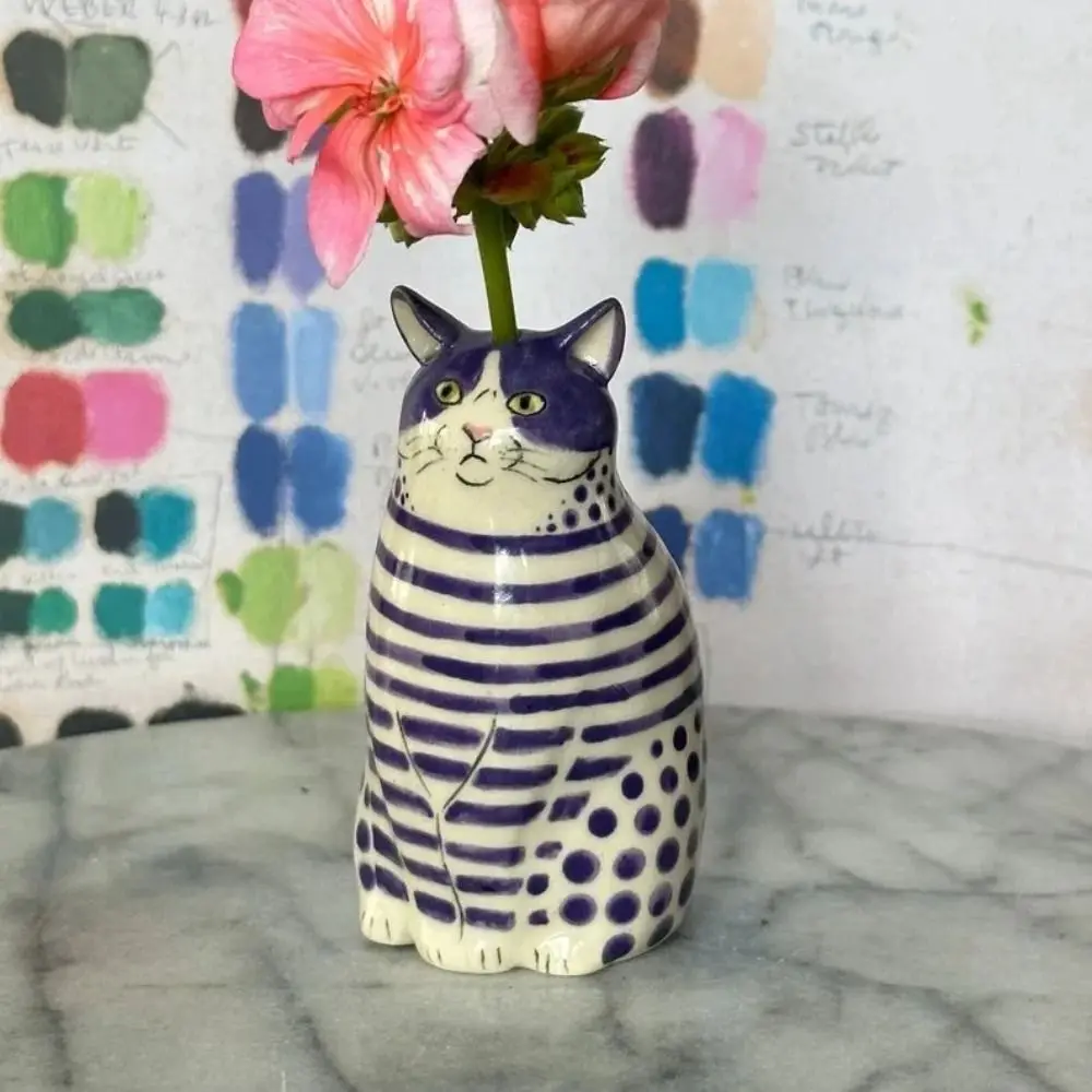 Multicolor Polka Dot Cat Vase Cute Creative Resin Cat Vase Cartoon Small Caliber Hydroponic Flower Pot Restaurant Centerpiece
