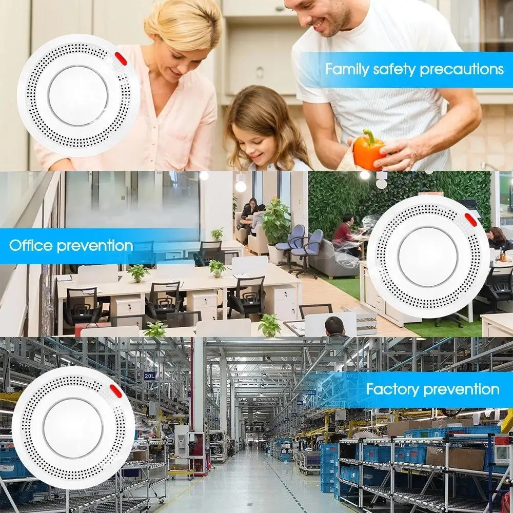 Tuya inteligente zigbee sensor de fumaça proteção contra incêndio detector de fumaça 85db sistema de segurança sonora bombeiros trabalho precisa zigbee gateway