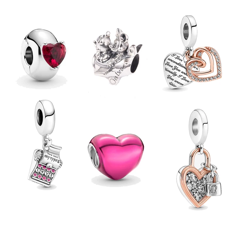 

2022 Valentines Gift 925 Sterling Silver Mouse Heart Padlock Charm Fits Europe Bracelets DIY Stopper Beads for Jewelry Making