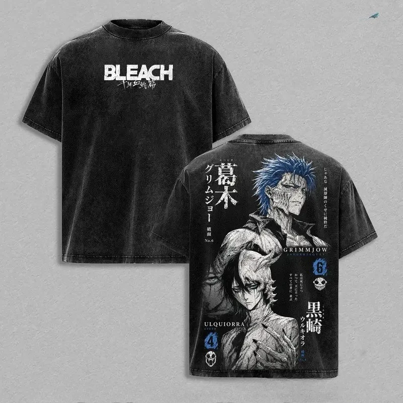 Manga BLEACH Ulquiorra Cifer Grimmjow Jaegerjaques Cool Print Tee Men Women Washed Cotton T-shirt Casual T Shirt Harajuku Tshirt