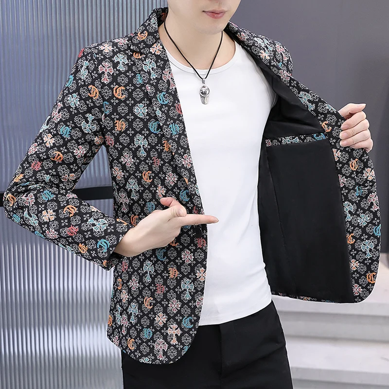 Blazer New Men's Fashionable Casual Business Gentleman Outdoor Trendy Print Banquet Versatile and Slimming Korean Version Blazer