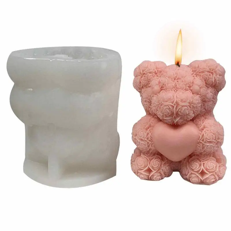 Novelty Valentine's Day Design Flower Bear Ice Mold RoseBear Silicone Mold Rose Bear Silicone Candle Molds Fondant Mould