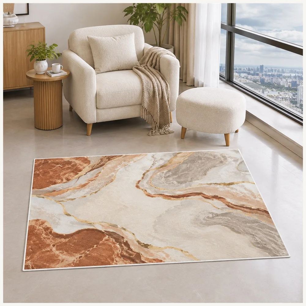 VIKAMA Abstract Marble Veins Door Mat, Anti Slip Machine Washable Flannel Rug, Modern Abstract Floor Mat for Home, Entryway