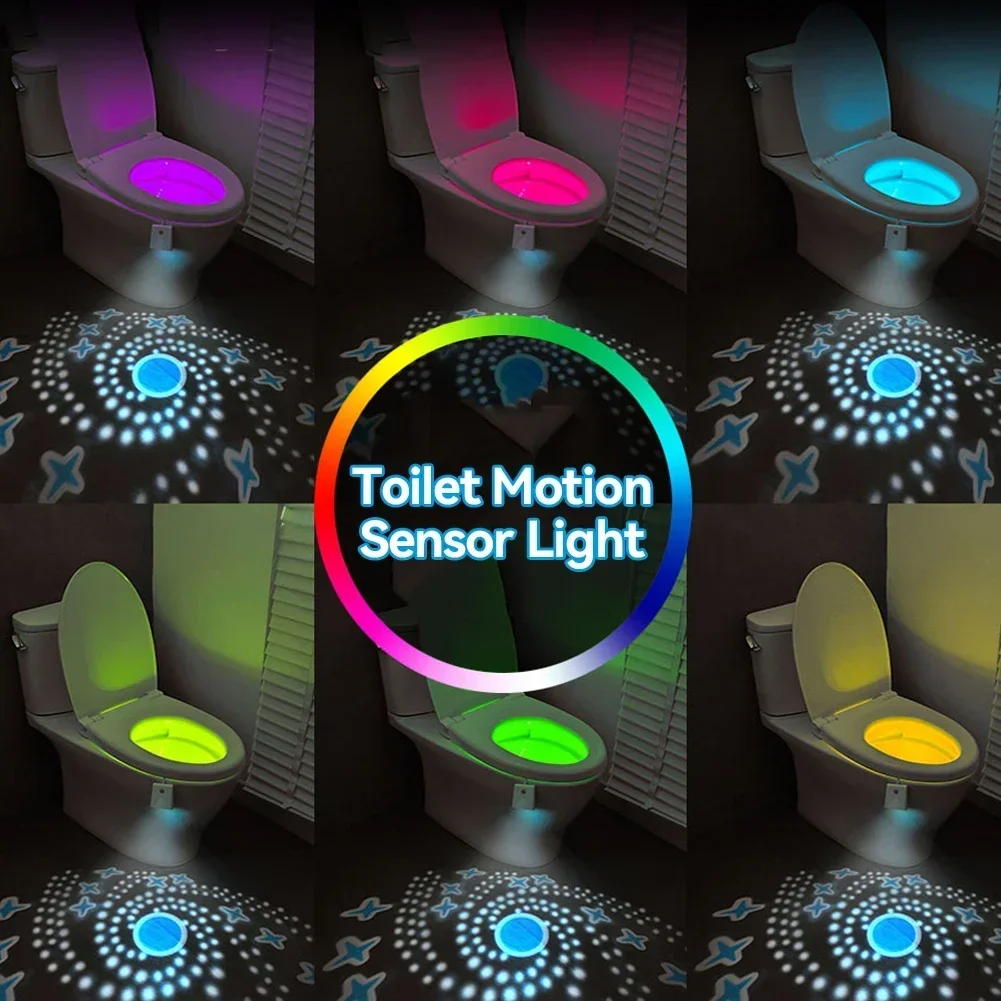 16 Color LED Human Motion Sensing Light Toilet Projection Night Light Intelligent Charging Toilet Waterproof Dimming Light WC