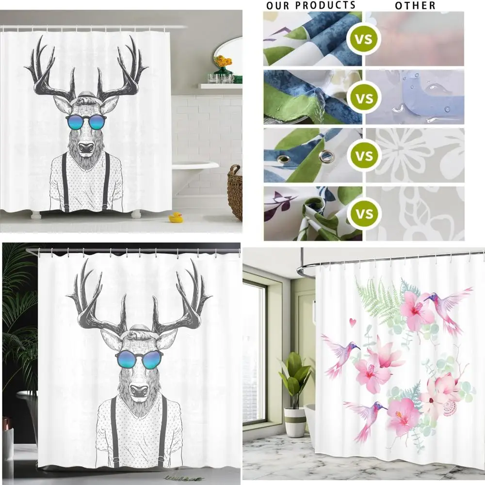 

stylish deer shower curtain, trendy animal print, fun & creative design, fabric bath set