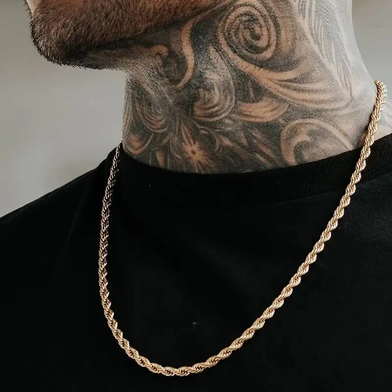 Vnox 2/3/4/5mm Wide Twist Rope Chain Necklace for Men Women, Waterproof Stainless Steel Unisex Chain, Vintage Solid Metal Collar