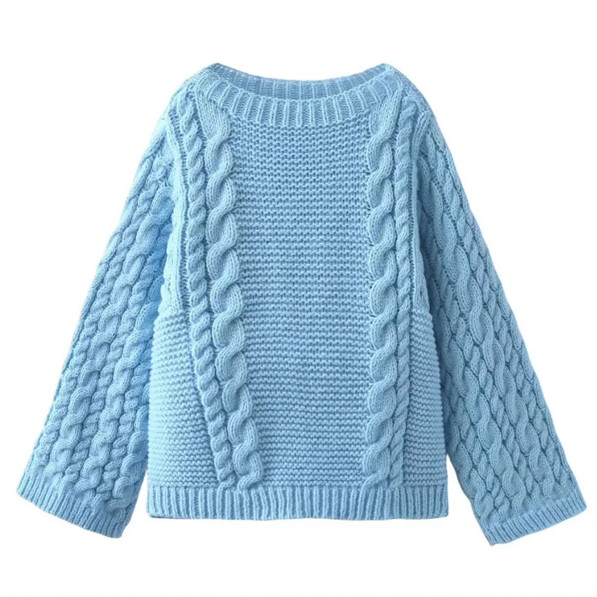 Ropa Mujer Women's Multi-Color Cable Knit Sweater Casual Crew Neck Pullover Top