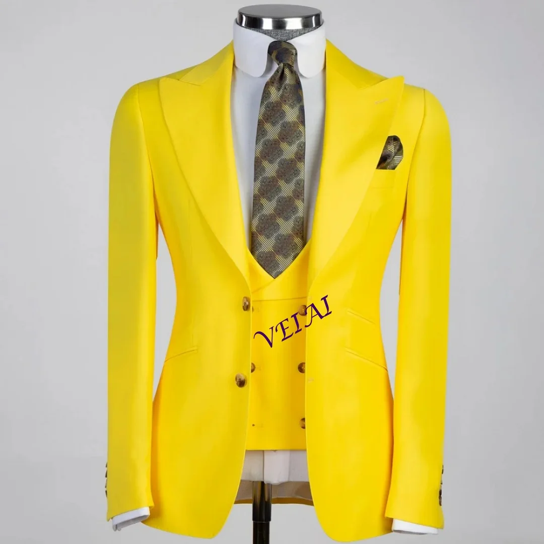 Мужской 3-х предметный однотонный белый смокинг с лацканами и карманом на день рождения, свадьбу, офисная рабочая куртка