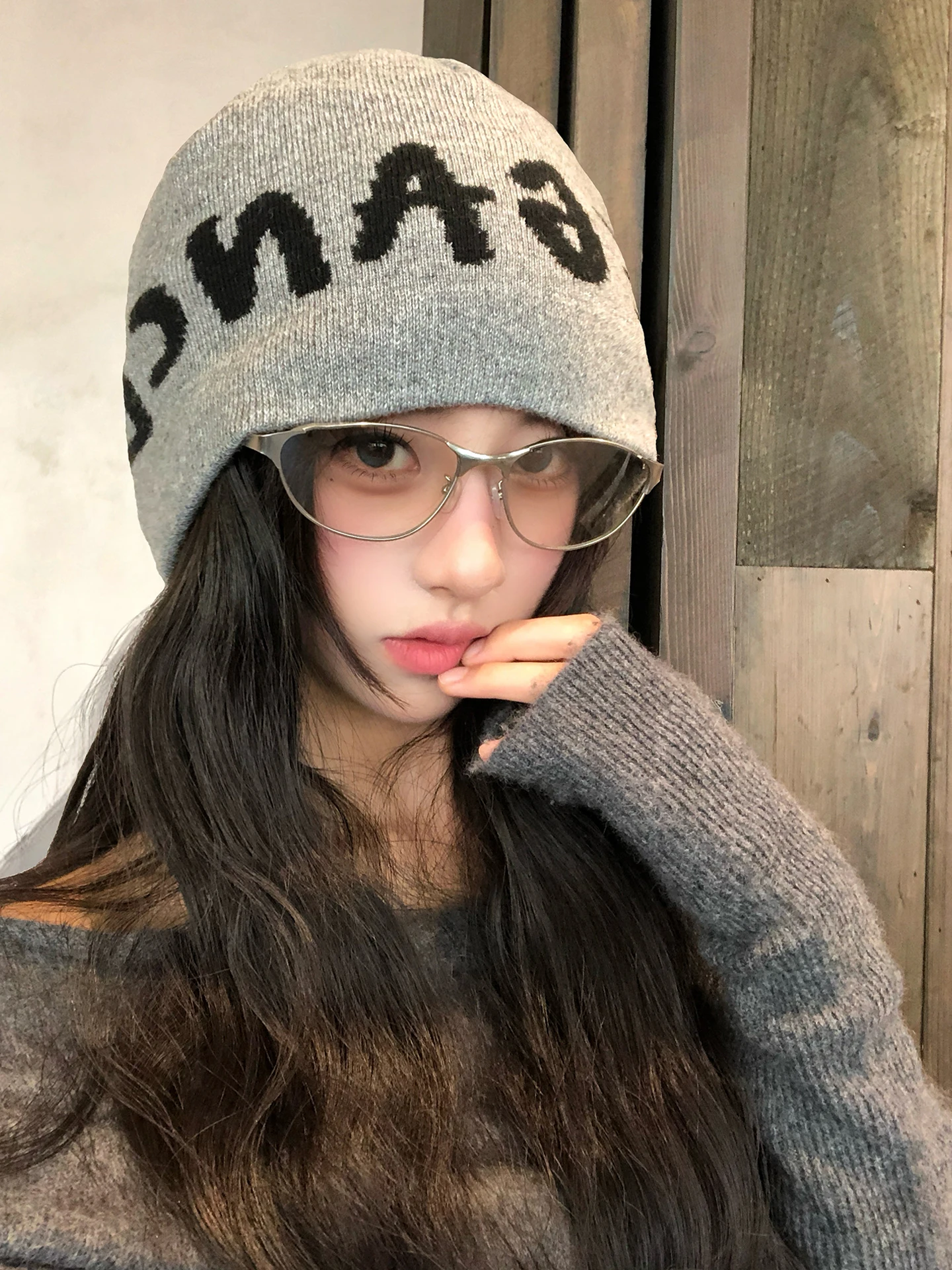 American Retro Letter Knitted Hat Women's Outdoor Mountain Climbing Cap Warm Face Slimming Woolen Cap Autumn Winter New Season