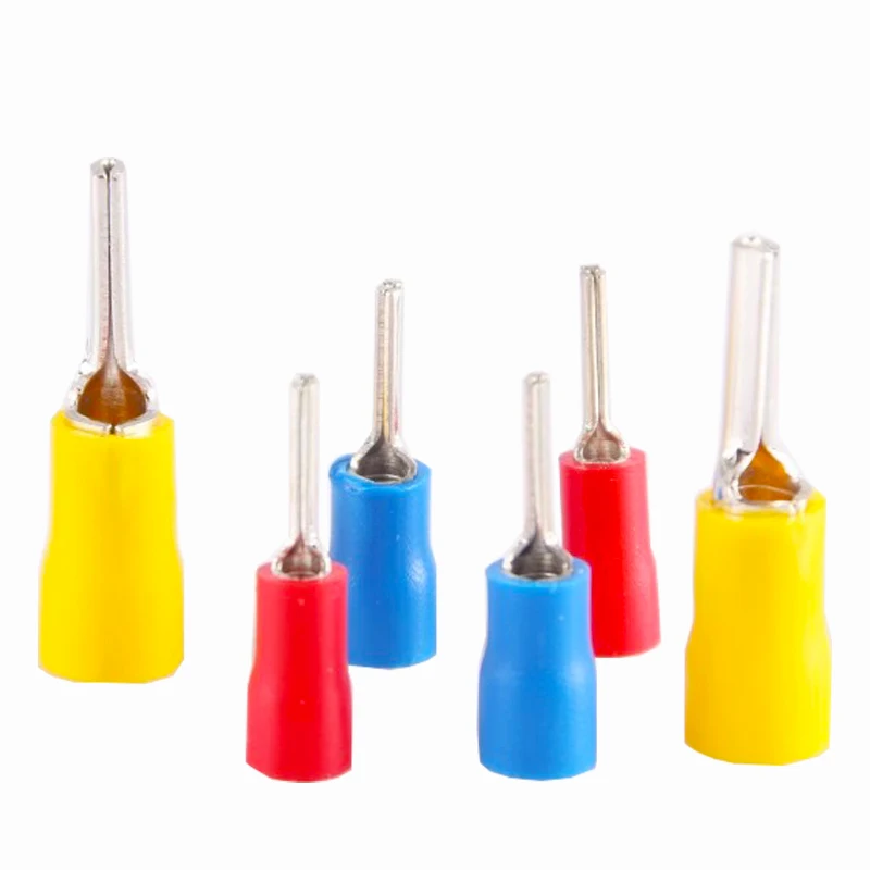 100pcs PTV1.25/2/5.5-10/12/13/18 Pin shaped terminal block Pin type pre insulated cold pressed copper wire nose
