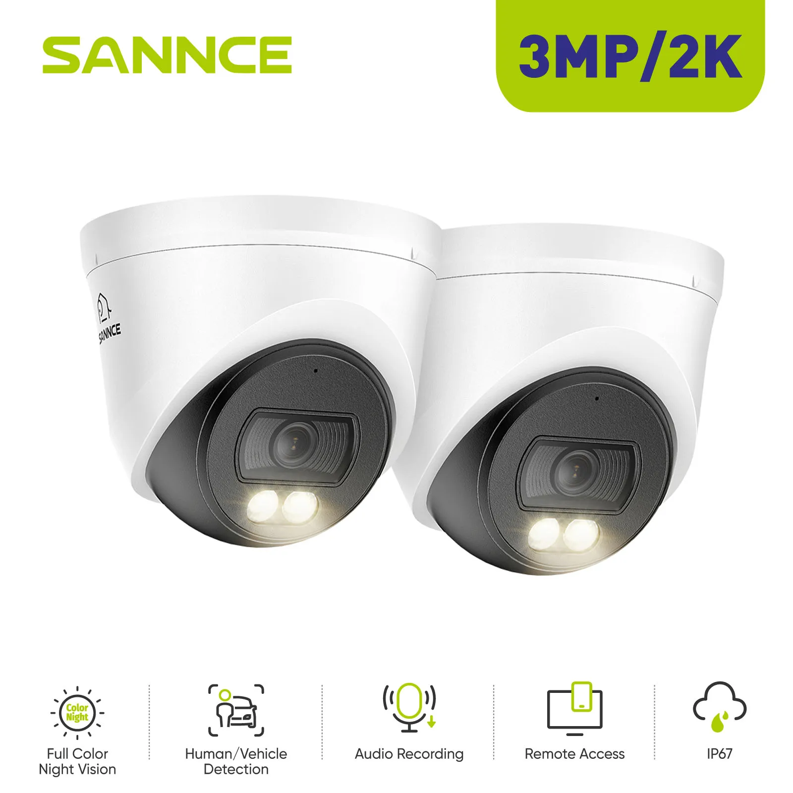 SANNCE 3MP IP Camera Audio Outdoor POE Onvif H.265 Full-color night vision Security Camera 2/4PCS 4mm CCTV Camera For POE NVR
